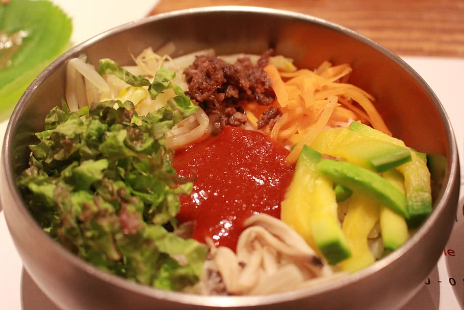 bibimbap, korean, gochujang, bob, food, food and drink, healthy eating, bowl, vegetable, wellbeing