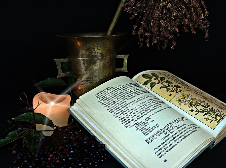 book, pillar candle, natural medicine, alchemy, herbs, remedy manufacturing, medicine, nature, medical, medicinal plant
