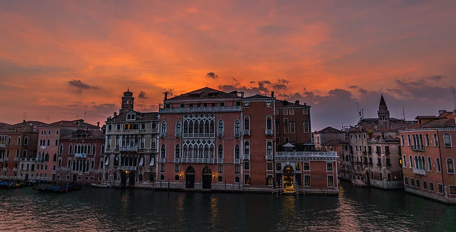 venice, italy, sunset, grand canal, architecture, nature, scenic, europe, travel, water