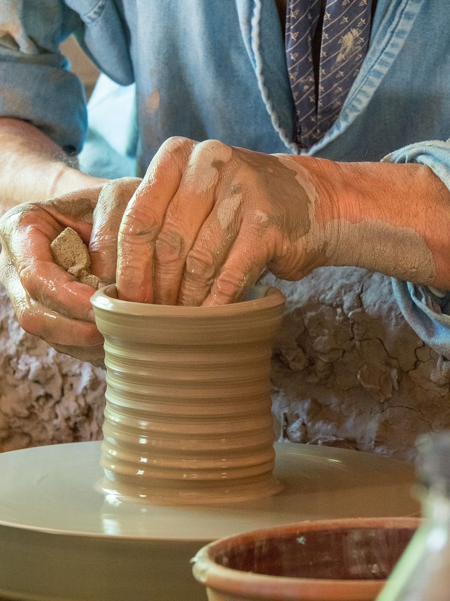 potter, clay, hands, pottery, craft, handicraft, handmade, ceramic, artisan, work