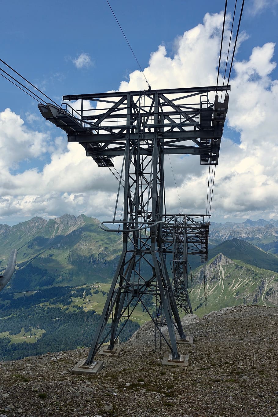 pylon, frame, cable car, steele, cable, infrastructure, sky, industry, power, outdoors