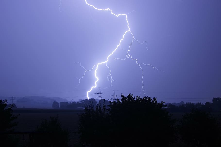 lightning striking trees, flash, electricity, thunderstorm, forward, night, sky, nature, lightning, dark