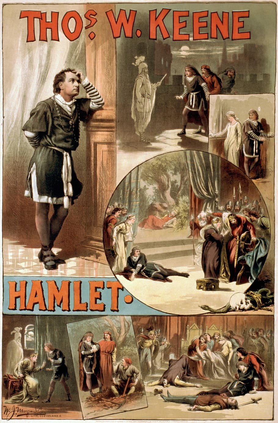 thos, w., keene poster, william shakespeare, hamlet, poster, 1884, full length, text, architecture
