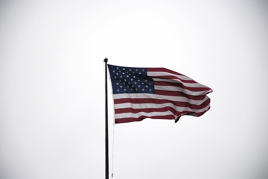 flag, daytime, america, patriotism, usa flag, star, stars and stripes, red, blue, flutter