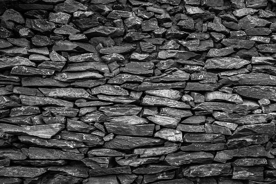 Negro, lote de fragmentos de piedra, pared, piedra, textura, ladrillo, roca, fondo, patrón, resumen