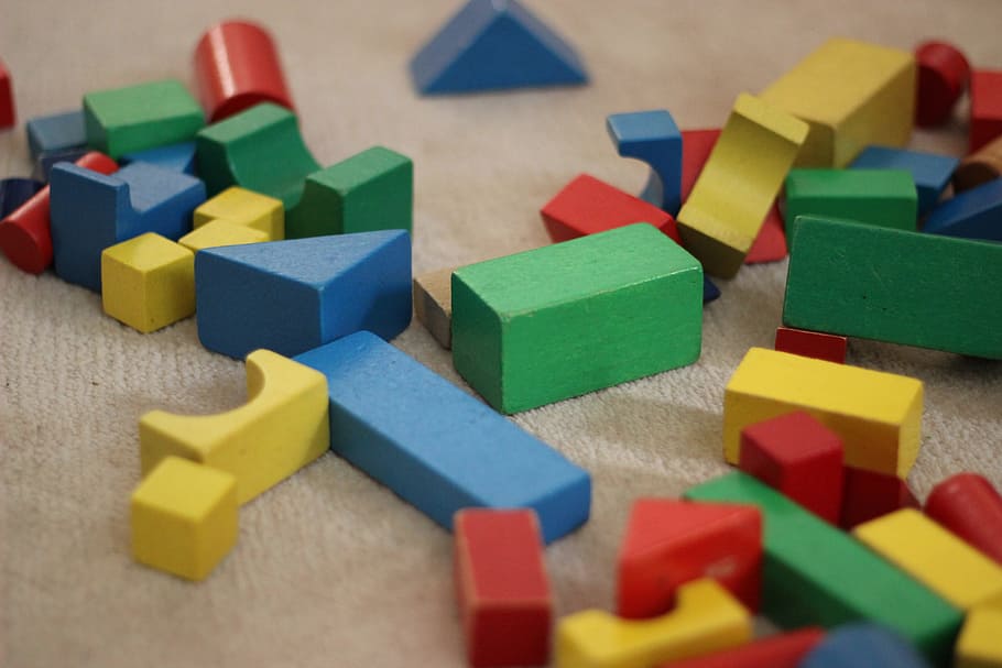shallow, focus photography, assorted, color toy blocks, color, building blocks, stones, colorful, toys, child