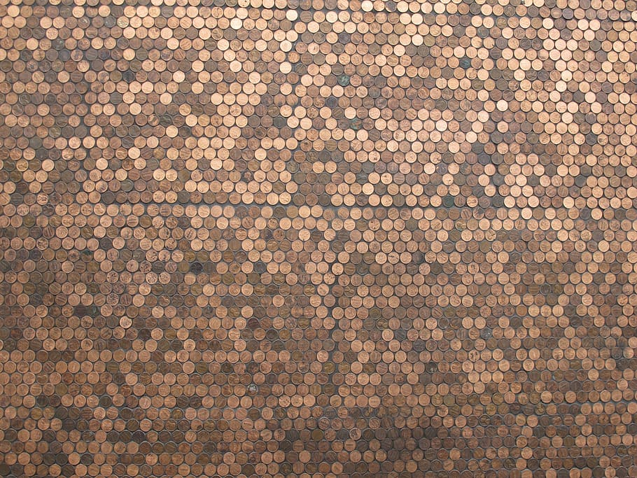 Pennies, Copper, Currency, Wall, Art, coins, panel, textured, backgrounds, pattern