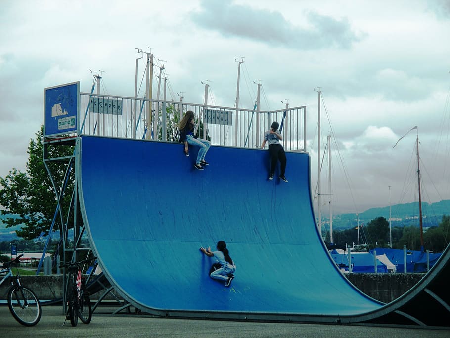 skateboard, half pipe, plant, sport, pleasure, young people, leisure, fun, cloud - sky, sky