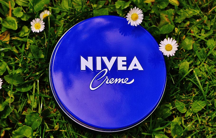 nivea creme container, nivea, cream, box, skin care, cosmetics, skin, care, blue, flower