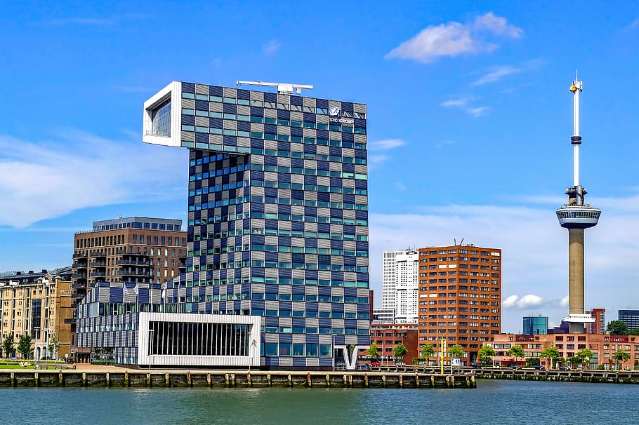 building, modern, architecture, construction, harbour, tower, euromast, rotterdam, netherlands, holland