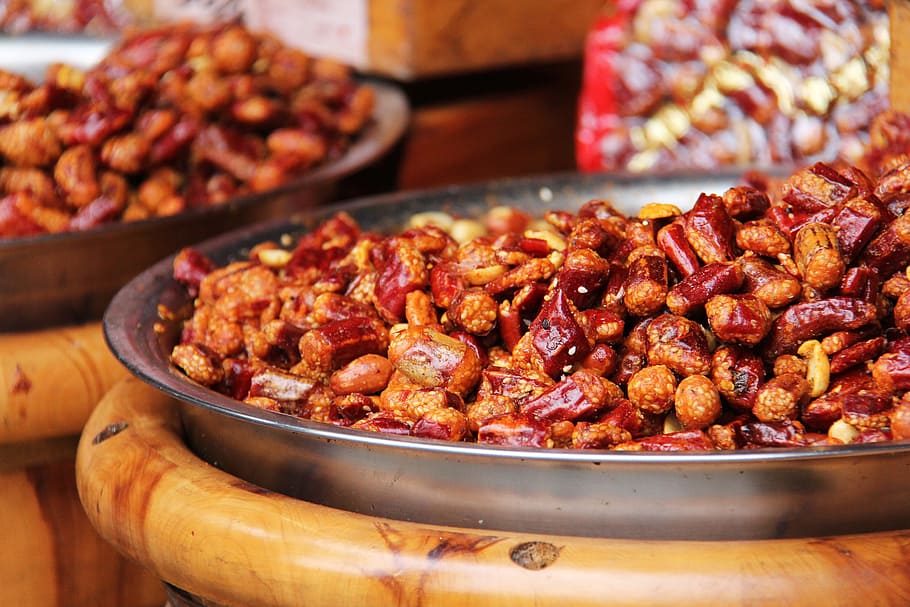 Spicy, Fried, Peanuts, Dry, Chili, fried peanuts, dry chili, local products, popular, nuts
