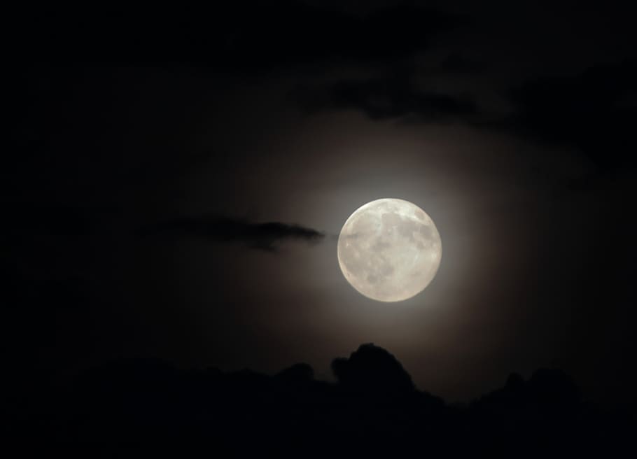 moon, cloud, at night, dark, moonlight, moonshine, beautiful, nice, round, cloudy sky
