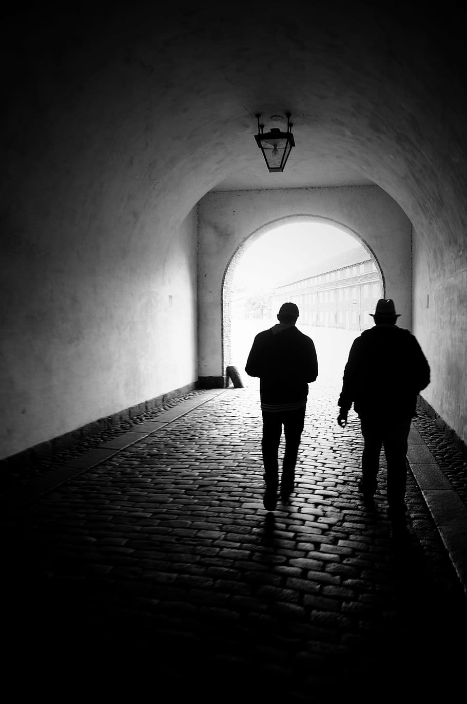 two, person, walk, pathway, christ, detective, spy, shadow, silhouette, mysterious
