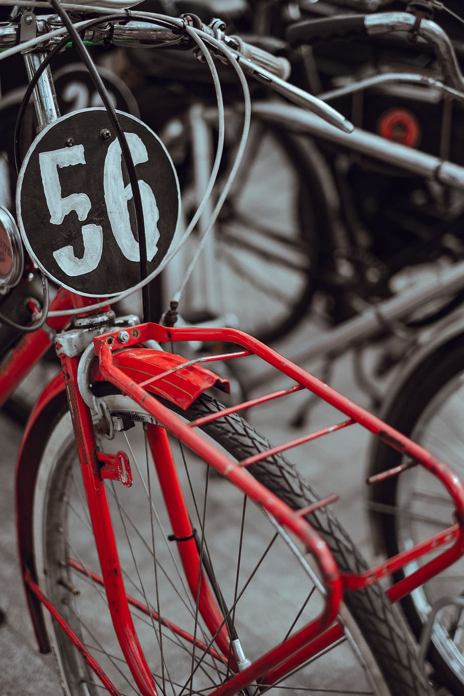 bike, bicycle, wheel, number, outdoor, transportation, land vehicle, mode of transportation, red, stationary