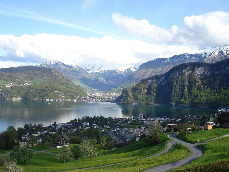 paisajes, paisaje, lago, suiza central, nidwalden, hergiswil, región del lago de lucerna, suiza, verano, interior de suiza
