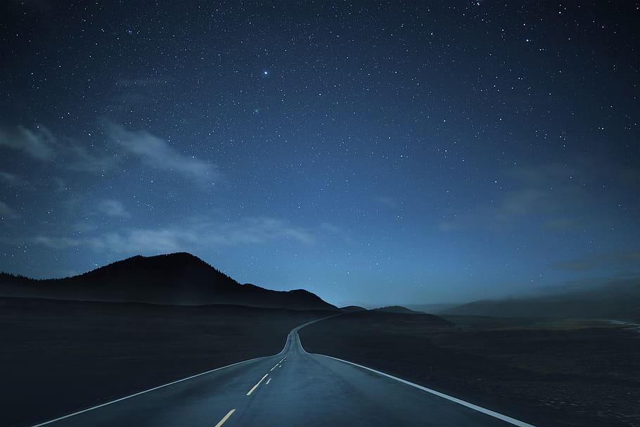 paisaje, camino, noche, cielo, estrella, estrella - espacio, carretera, transporte, montaña, el camino a seguir