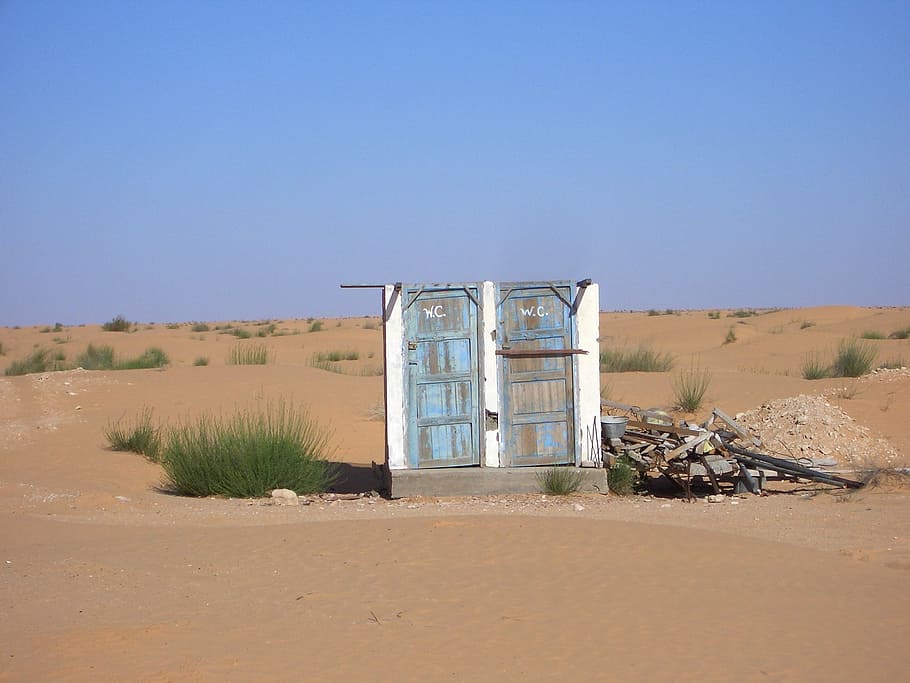 Wc, Public Toilet, Loo, toilet, man toilet, barrier  toilet, desert, sahara, sand, blue