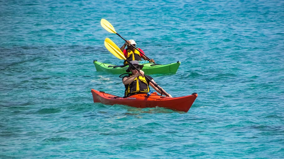 two, people, kayaks, daytime, canoe kayak, sport, kayaking, canoeing, summer, adventure