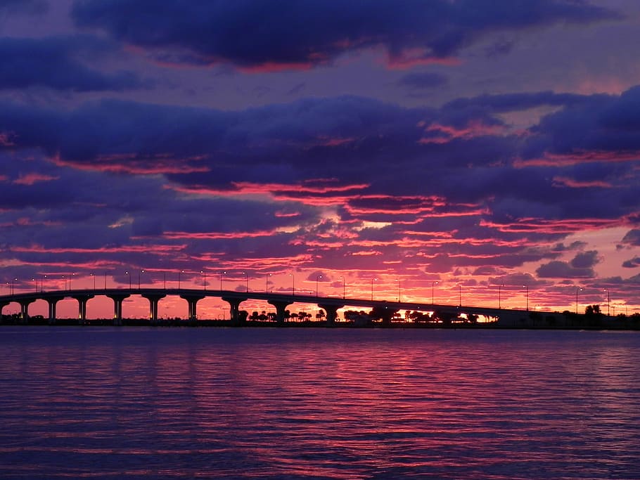 Sunrise, Causeway, Jensen Beach, Florida, jensen beach, florida, indian river, cloud - sky, sunset, bridge - man made structure, sky
