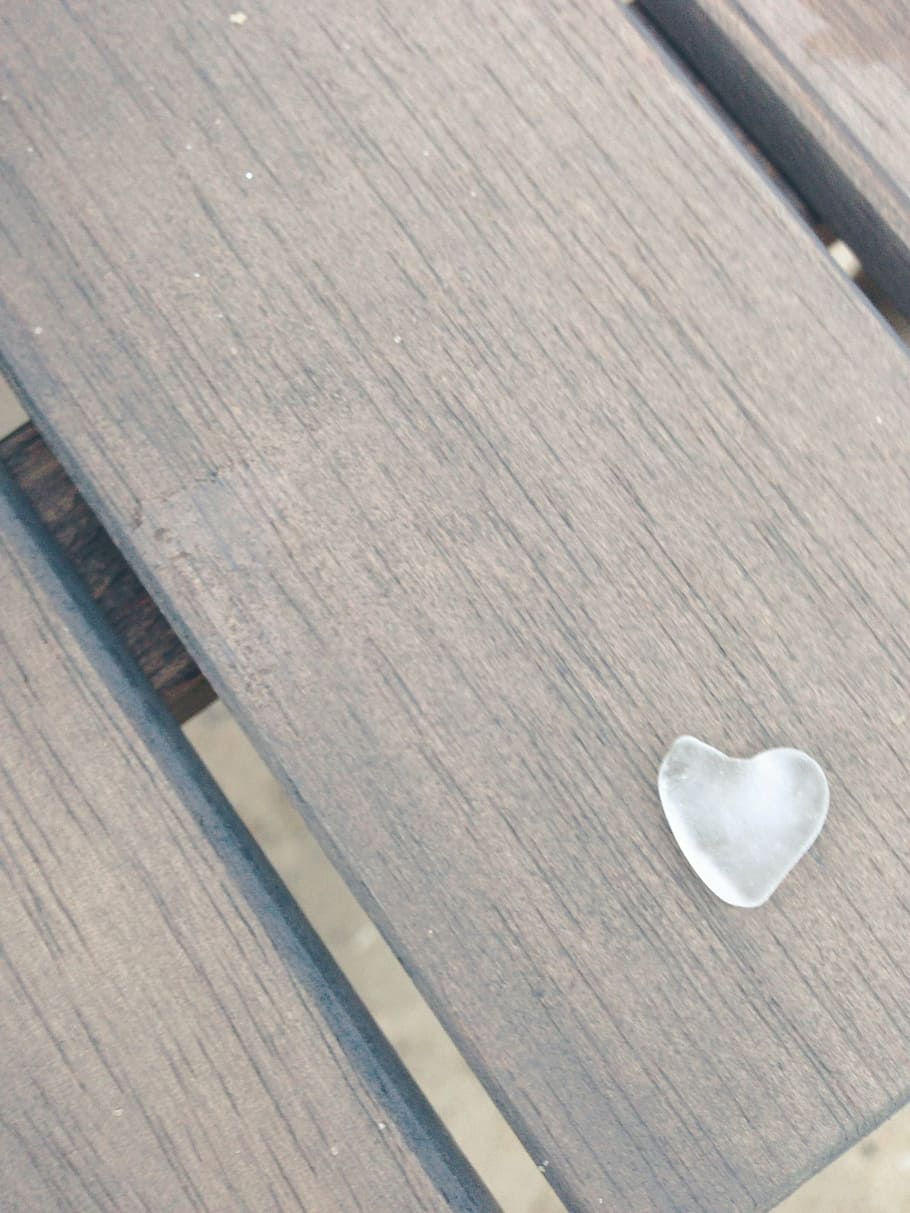 white, crystal, top, brown, table, heart, shape, clear, stone, wooden