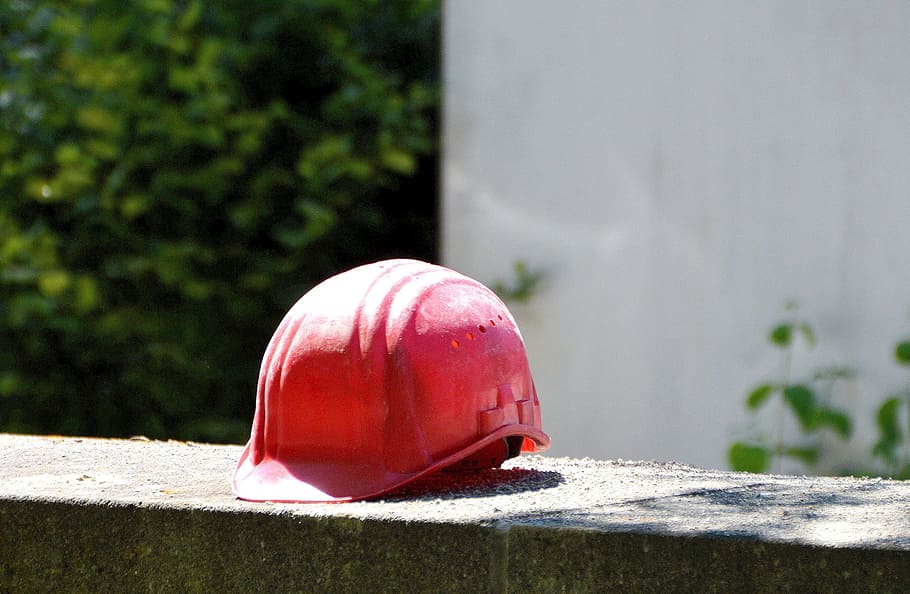 red, hard, hat, gray, concrete, surface, day, Helm, Construction, Kempten