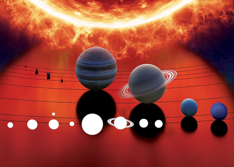 ilustración del sistema solar, sistema solar, espacio, planeta, sol, educación, mercurio, venus, tierra, marte