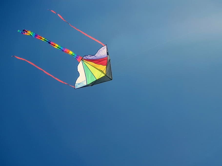 blue, green, kite, dragons, sky, fly, colorful, color, holiday motif, kites rise
