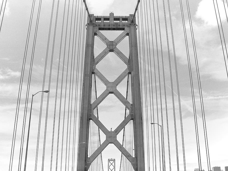 keemasan, gerbang, jembatan, perjalanan, menyetir, monokromatik, california, abstrak, pantai, kota