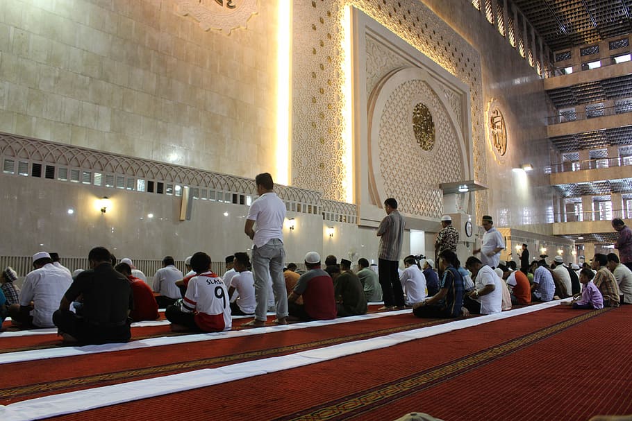 orang-orang, duduk, beton, bangunan, Islam, Masjid, Berdoa, Doa, Muslim, agama
