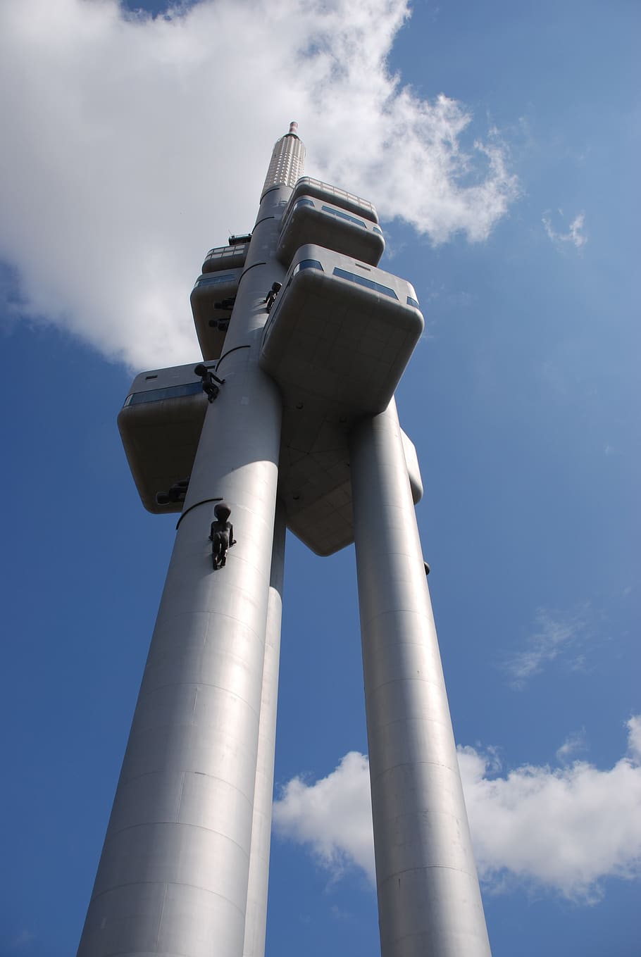 prague, tower, tv, television tower, baby, crawling, pole, low angle view, sky, cloud - sky