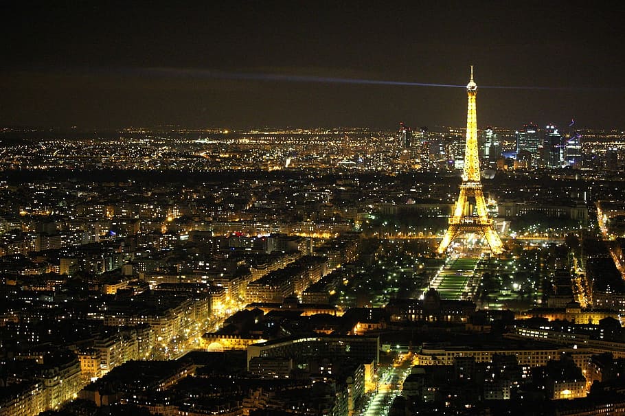Torre Eiffel, París, Monumento, Noche, símbolo, estructura, paisaje urbano, punto de referencia, luz, faro