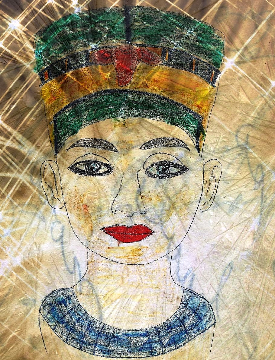 egypt, pharaonic, bust, art, famous, painting, portrait, one person, creativity, young adult