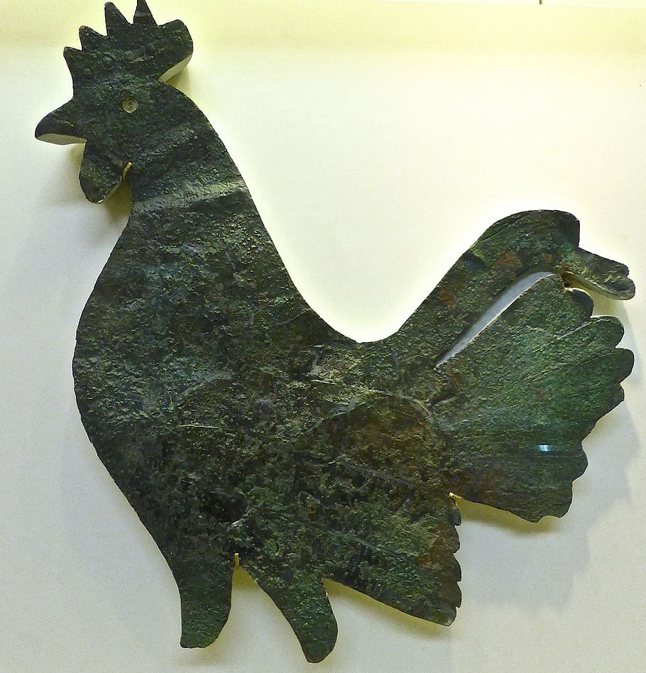 cock, bronze, rooster, antique, historical, old, metal, roman, greece, olympia
