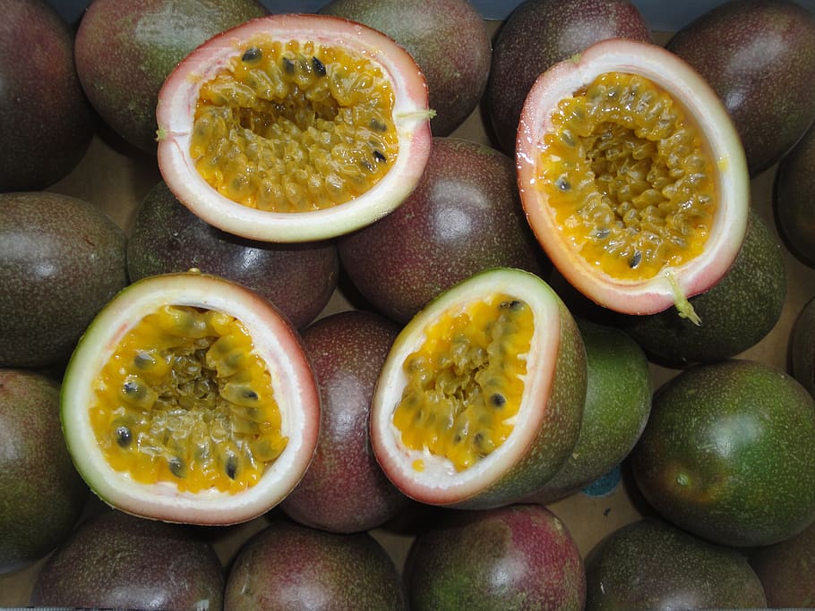 tropical, passion fruit, fruit, food and drink, food, healthy eating, freshness, wellbeing, cross section, still life
