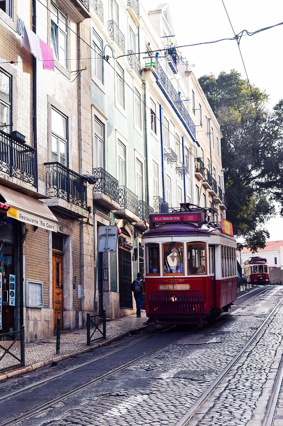 portugal, europe, tram, tracks, train, city, history, nostalgia, lisbon, transport