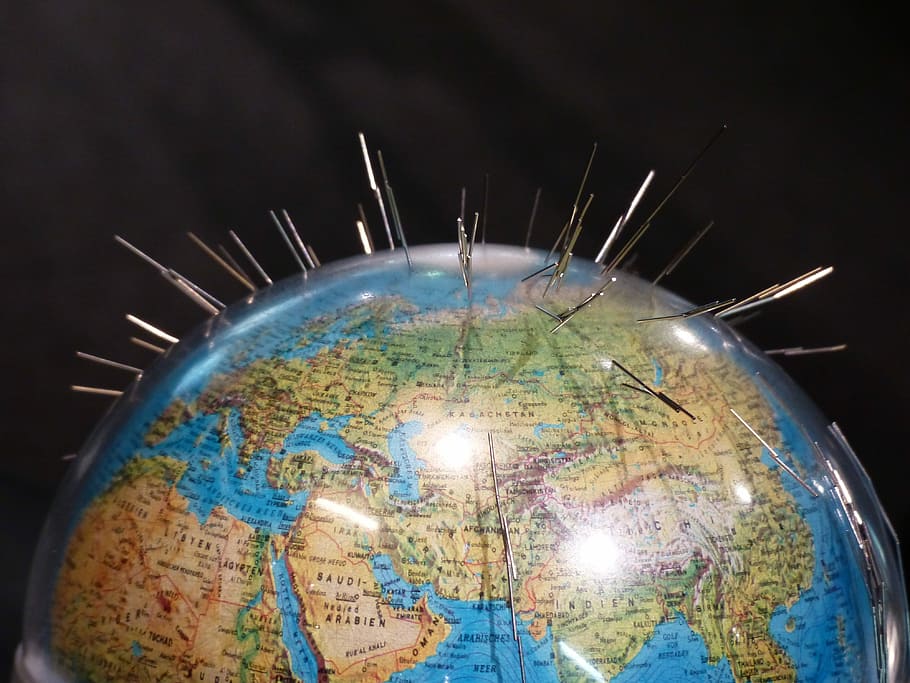 Earth, Globe, Magnetism, North Pole, earth, globe, south pole, earth magnet, steel pins, magnetic field, experiment
