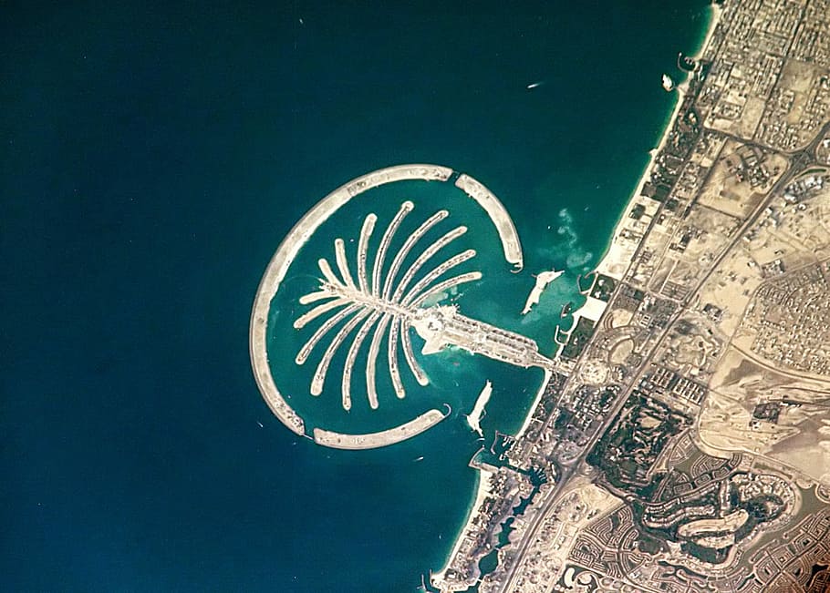 unidos, emirados árabes, -, palmeiras, Emirados Árabes Unidos, artificial, vista aérea, dubai, foto, ilha