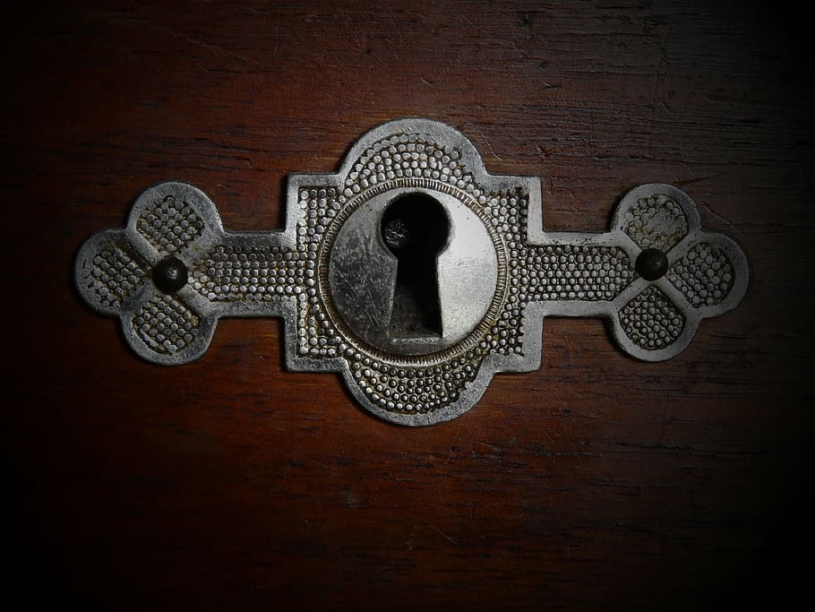 foto fokus, abu-abu, lubang kunci laci logam, kastil, keamanan, pasti, tutup, lubang, lubang kunci, tua