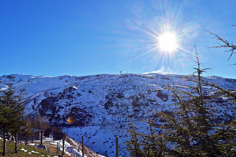 sierra nevada, granada, snow, pico-veleta, sierra-nevada, mountain, sky, sun, sunlight, beauty in nature