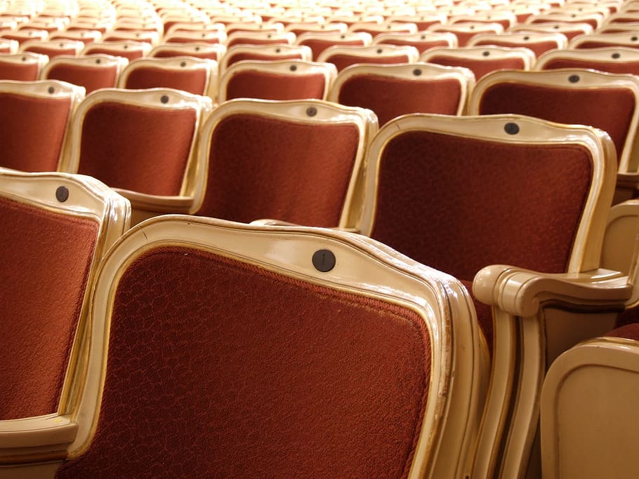 file, brown, wooden, chairs, theater seats, furniture, audience, seating, rows, indoors