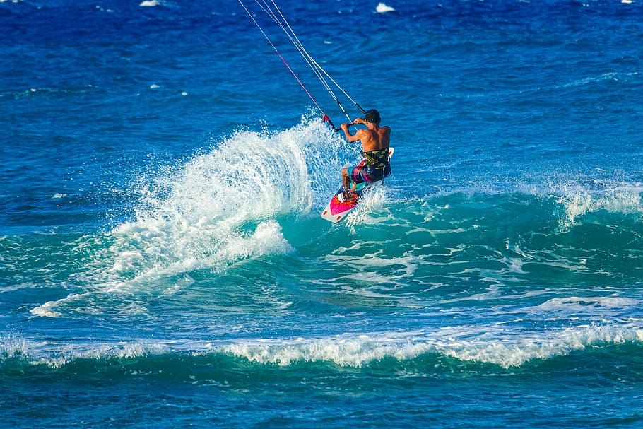 person wakeboarding, sea, surfing, surfer, recreational sports, wind surfing, leisure, windsport, dynamic, water sports