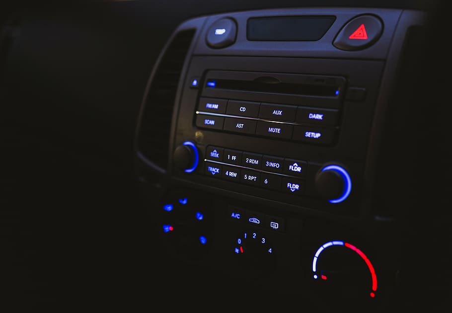 black, vehicle center stack, turned-on stereo, car, center, stack, transportation, adventure, vehicle, radio