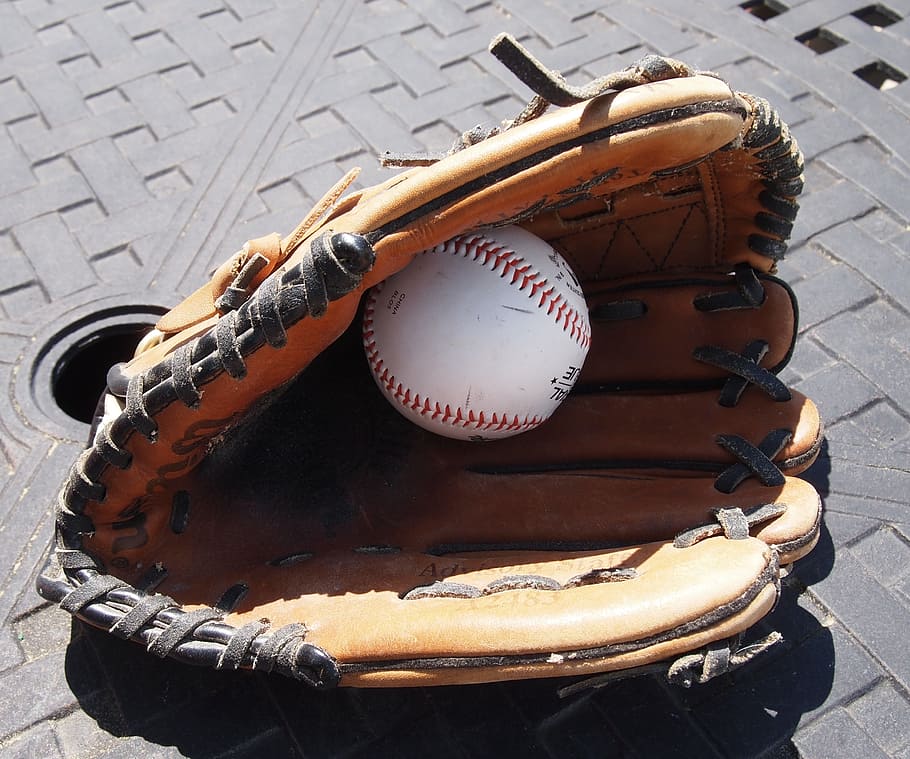 baseball, baseball mitt, baseball glove, ball, sports, catch, shadow, equipment, leather, player