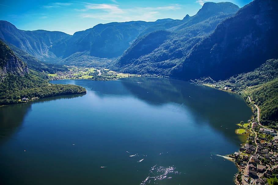 verde, lago, durante el día, lago verde, hallstatt, hermosos paisajes, austria, montaña, pintorescos, cordillera