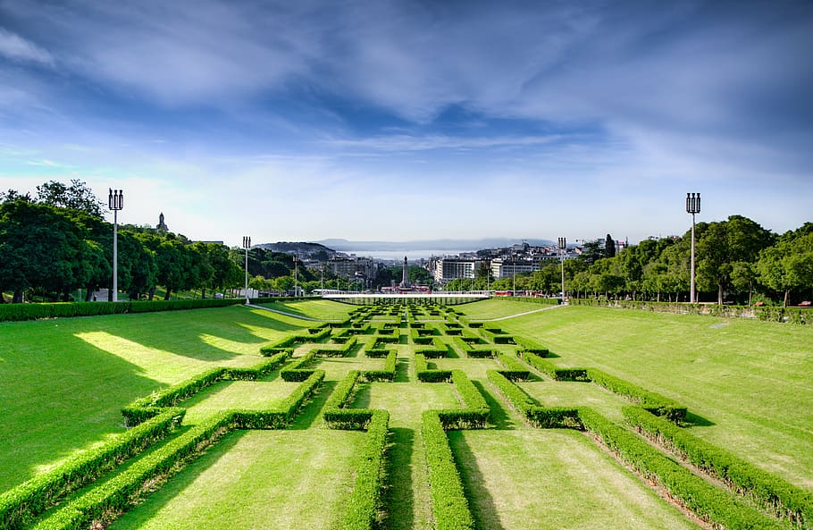 green lawn field, lisbon, portugal, europe, cityscape, portuguese, city, travel, view, architecture
