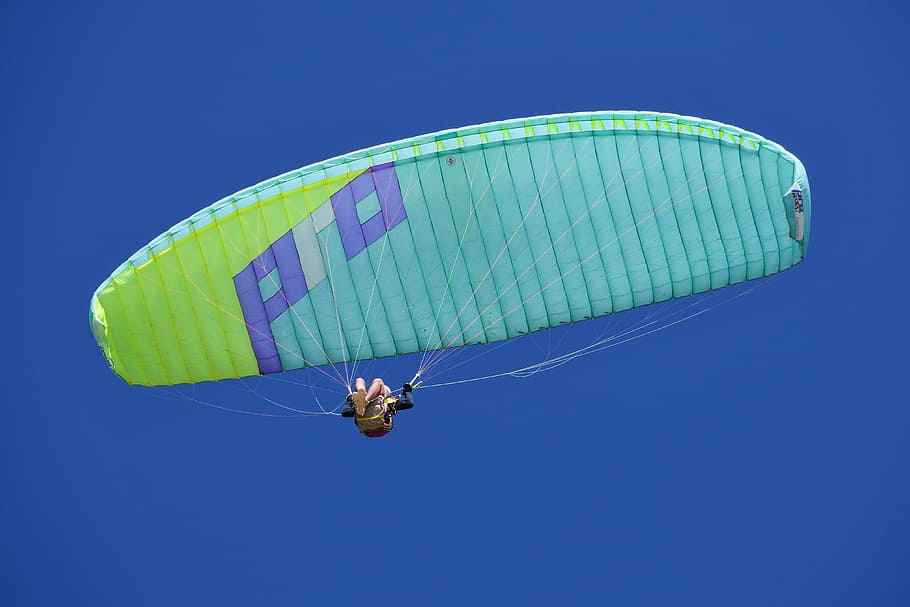 Paragliding, Fly, Sport, Sky, Blue, sky, blue, flying, extreme Sports, parachute, gliding