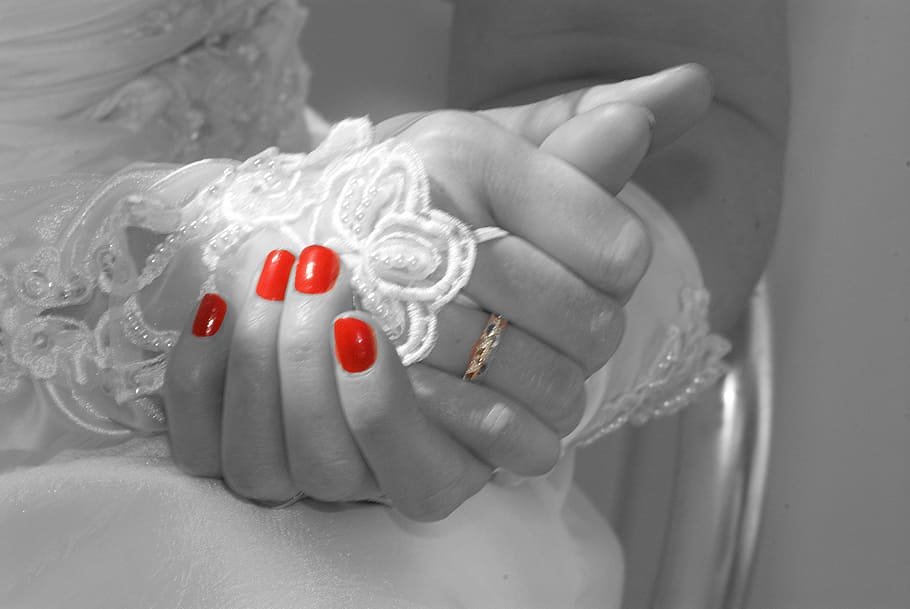 セレクティブ, カラー写真, 赤, マニキュア, 手, 指の爪, 結婚, 白い色, 人体の一部, キャンディー