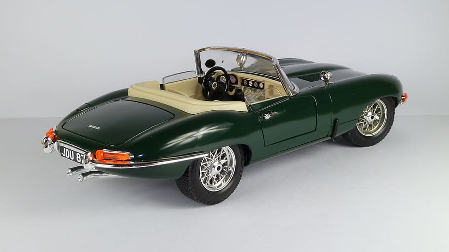 jaguar, e-type, cabrio, 1961, jaguar e, convertible, 1x18, model car, bburago, mode of transportation
