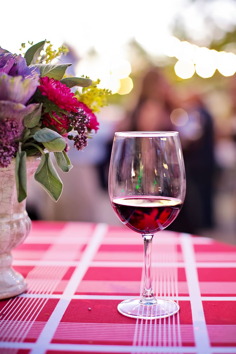 glass of wine, red, wine, goblet, drink, alcohol, beverage, wineglass, celebration, flower