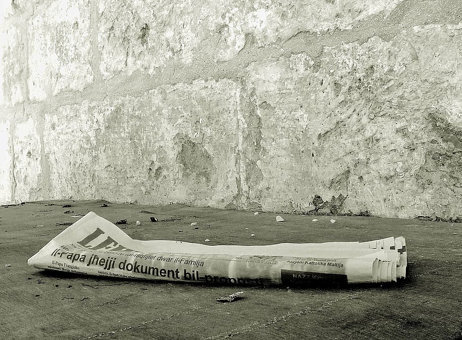 新聞, 灰色, コンクリート, 床, 昨日のニュース, 破棄された, 毎日の紙, ニュース, 紙, メディア